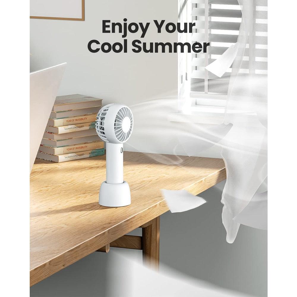 Portable Fan Mini Handheld Fan USB Rechargeable 3 Speed Personal Handheld Small Pocket Fan with Base for Indoor Outdoor Handheld Fan Mini Portable Fan Rechargeable Battery Fan Cute Design 3 Speed Dual Motors Personal Small Desk Fan with Base