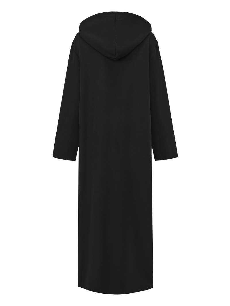 Premium Black Hooded Long Modest Muslim Robe Thobe for Men (MT029)