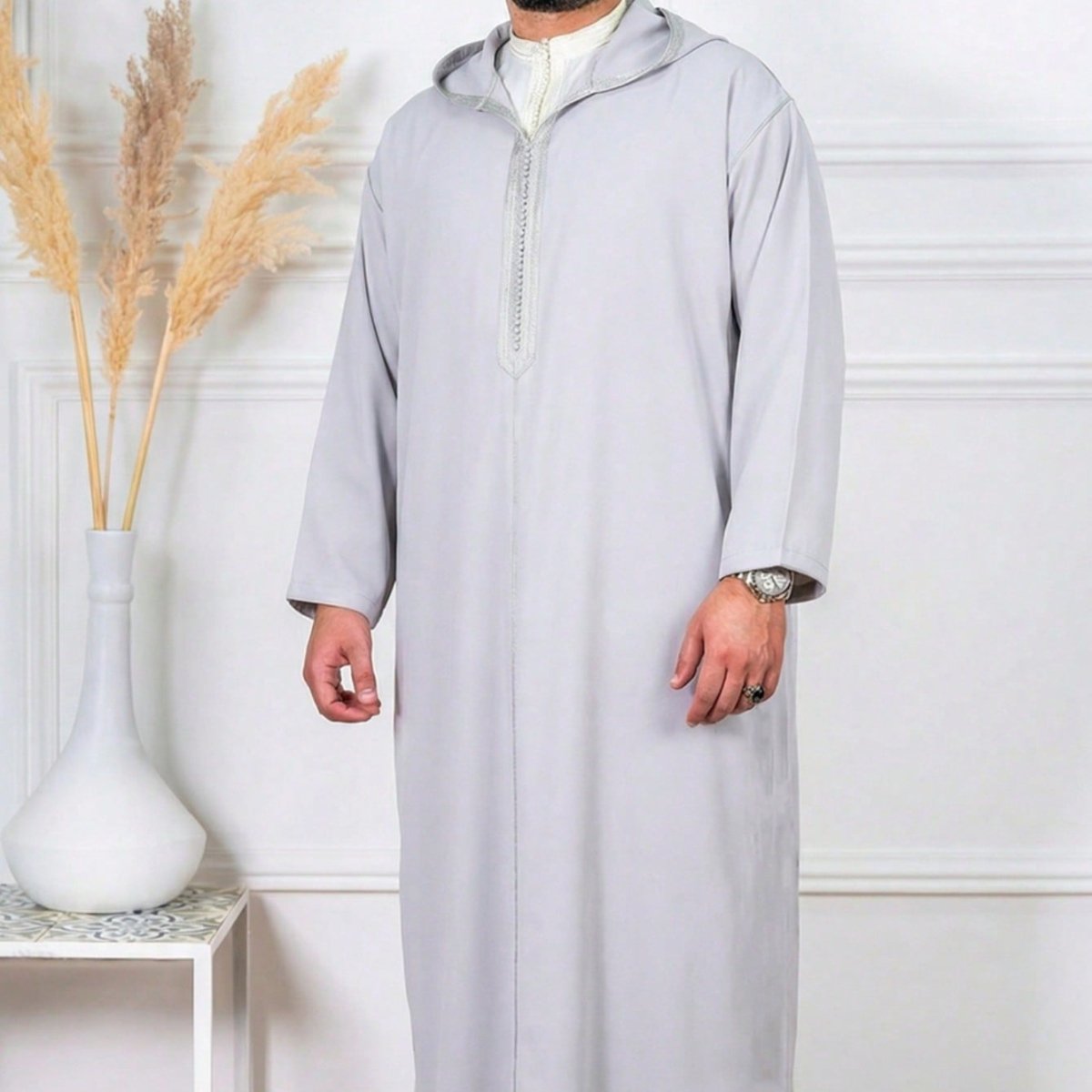 Premium Black Hooded Long Modest Muslim Robe Thobe for Men (MT029)