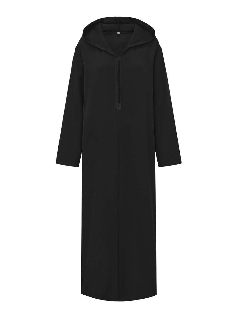 Premium Black Hooded Long Modest Muslim Robe Thobe for Men (MT029)