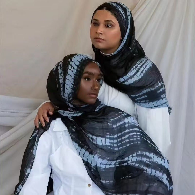 Premium Cotton Blend Ink Print Hijab | 180x80cm Artistic Long Scarf(MH149)