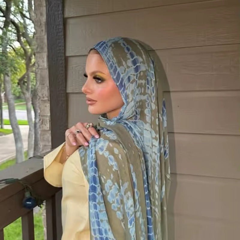 Premium Cotton Blend Ink Print Hijab | 180x80cm Artistic Long Scarf(MH149)