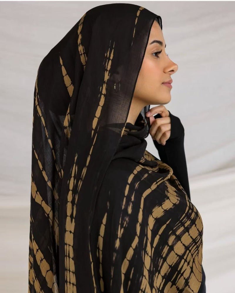 Premium Cotton Blend Ink Print Hijab | 180x80cm Artistic Long Scarf(MH149)
