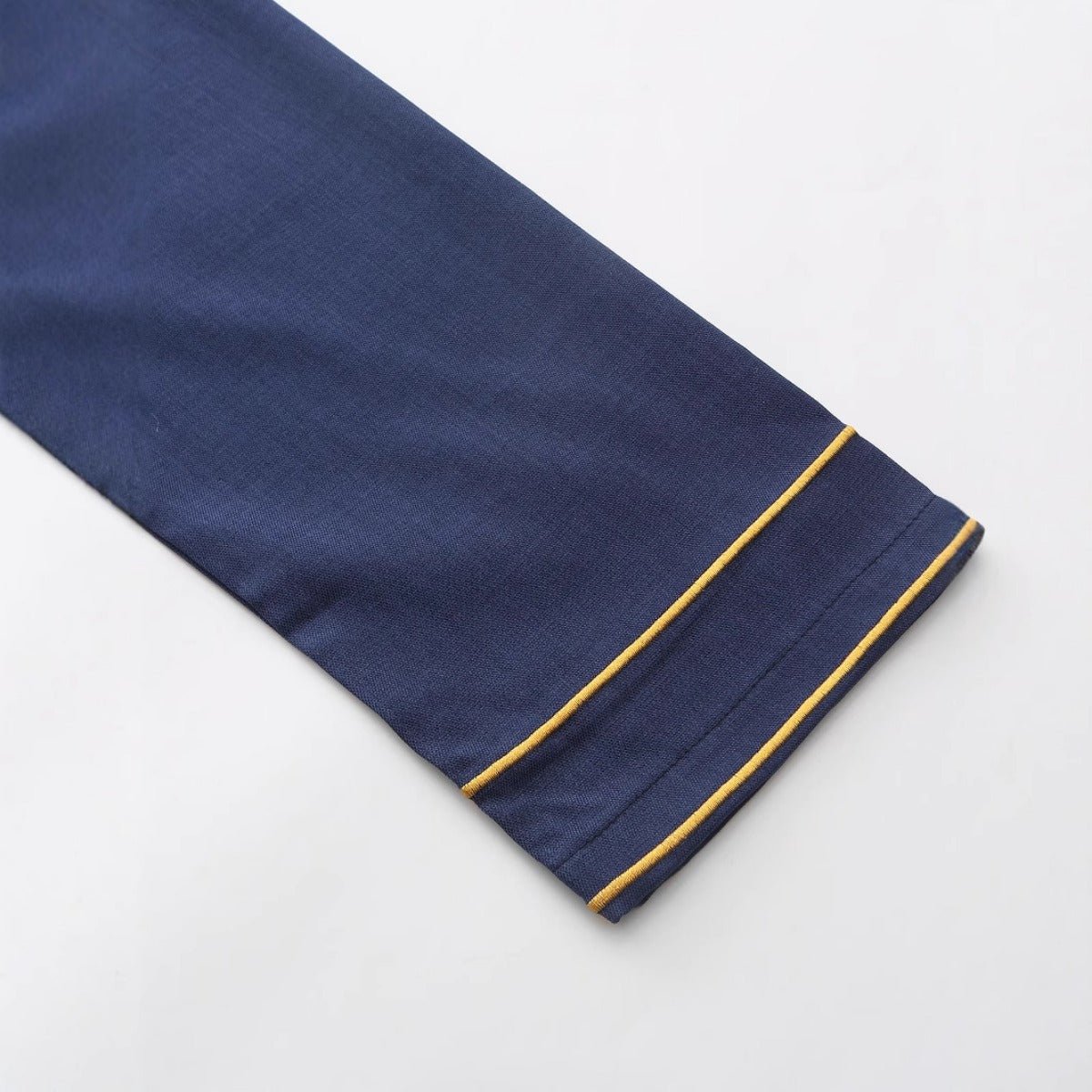 Premium Embroidered Stand Collar Thobe Navy & White Loose Fit Muslim Robe with Gold Stitching - Modest Casual Wear (MT034)