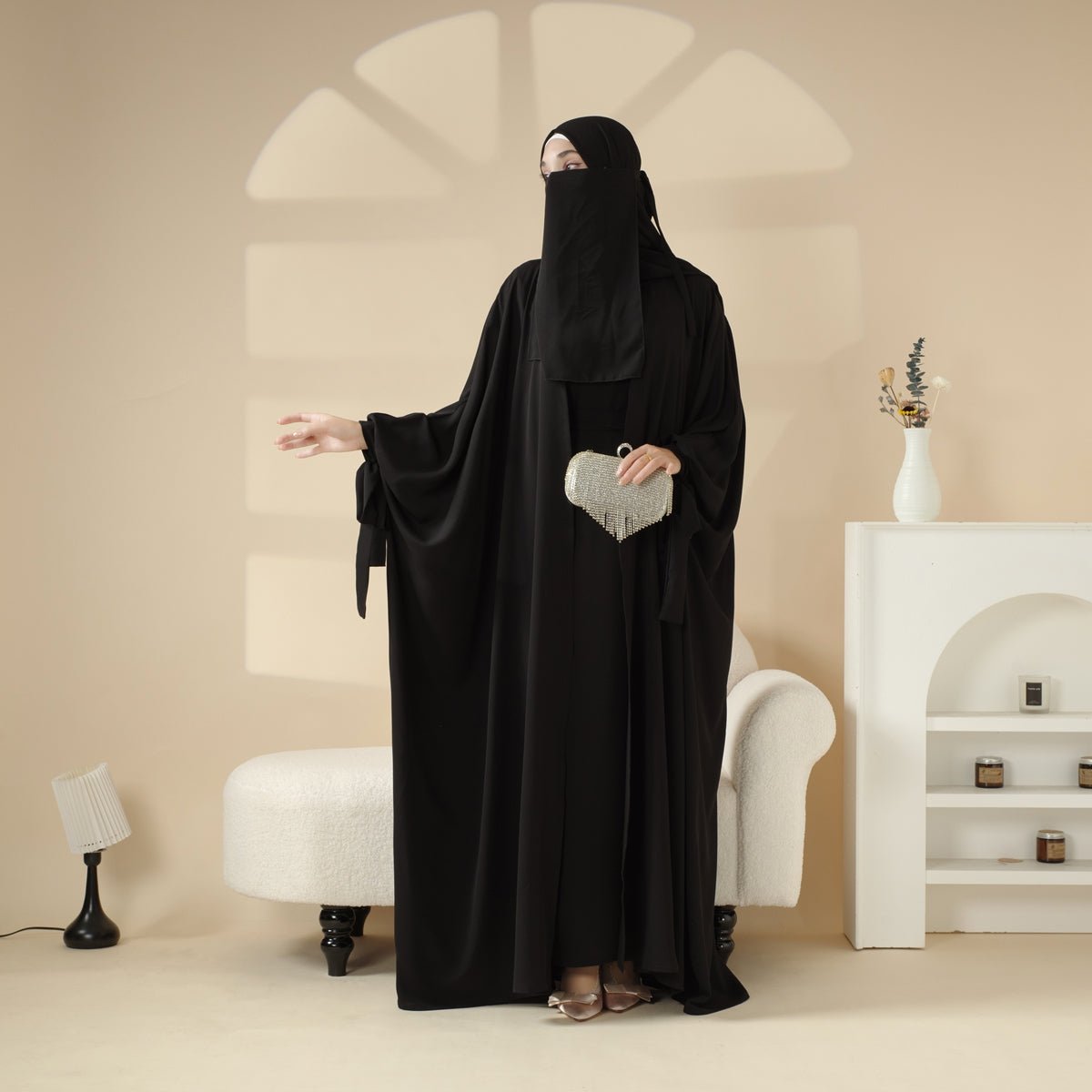5-Piece Set Farasha Abaya, Premium Farasha Textured Open Abaya (MOA095)