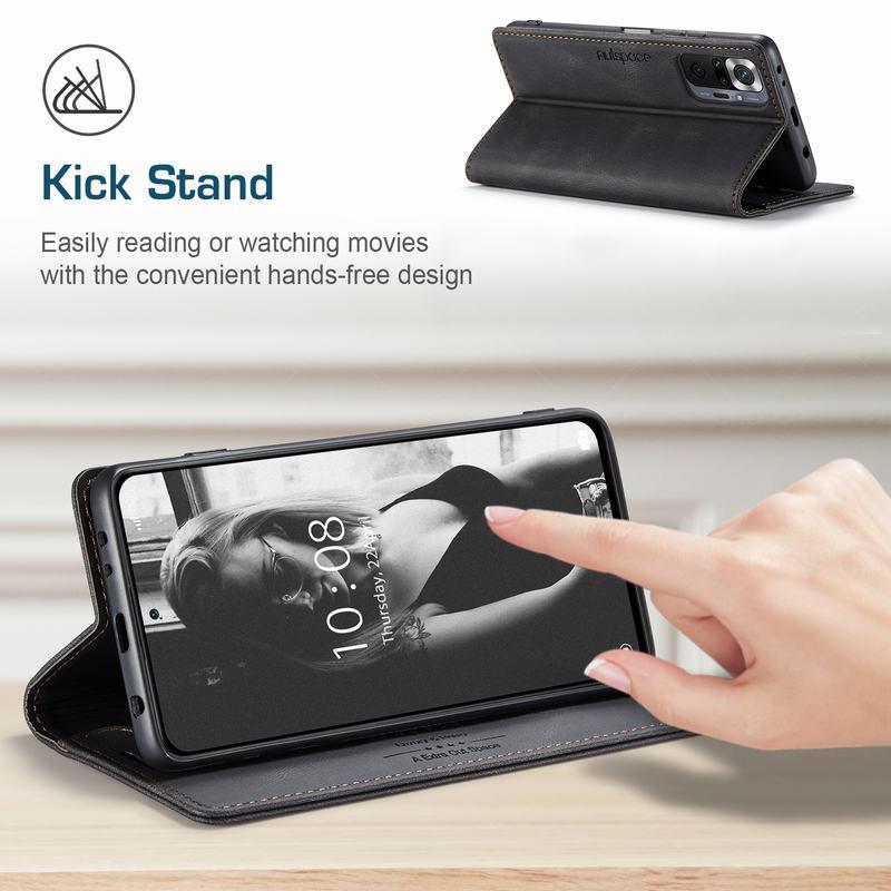 Premium Leather PU Flip Case Magnetic Flip Case Card Slot Silicone Bumper Protective Case For Xiaomi Redmi Note 10 Case Flip Matte Leather Cover For Redmi Note 10 s Por Max 10s Case Luxury Wallet Strong Magnetic Cover