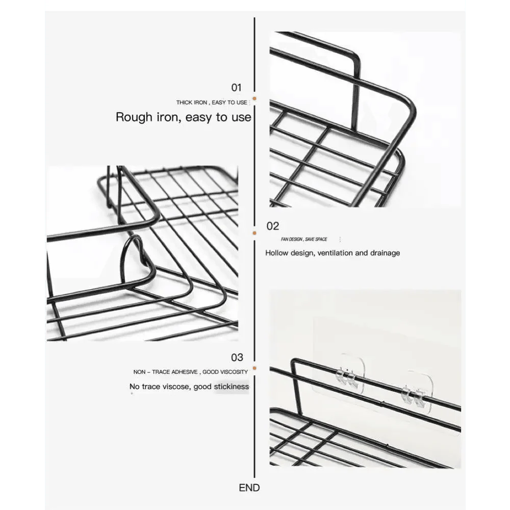 Premium Quality Bathroom Kitchen Punch Corner Frame Shower Shelf Wrought Iron Shampoo Storage Rack Holder with Suction Cup Bathroom Accessories