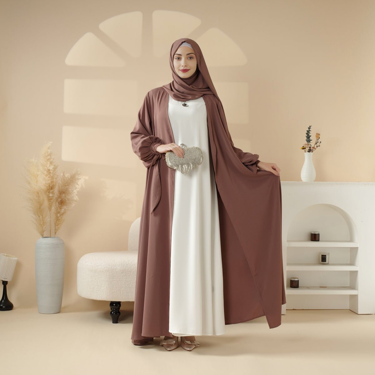Premium Ribbon Sleeve Abaya: An Elegant Four-piece Abaya Set (MOA105)
