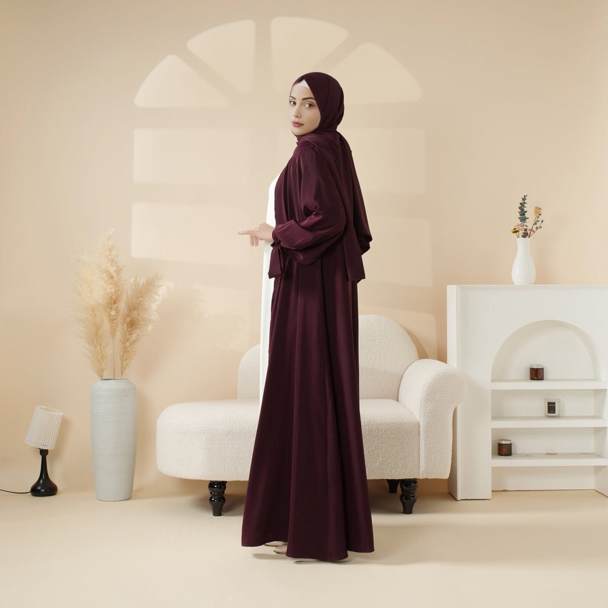Premium Ribbon Sleeve Abaya: An Elegant Four-piece Abaya Set (MOA105)