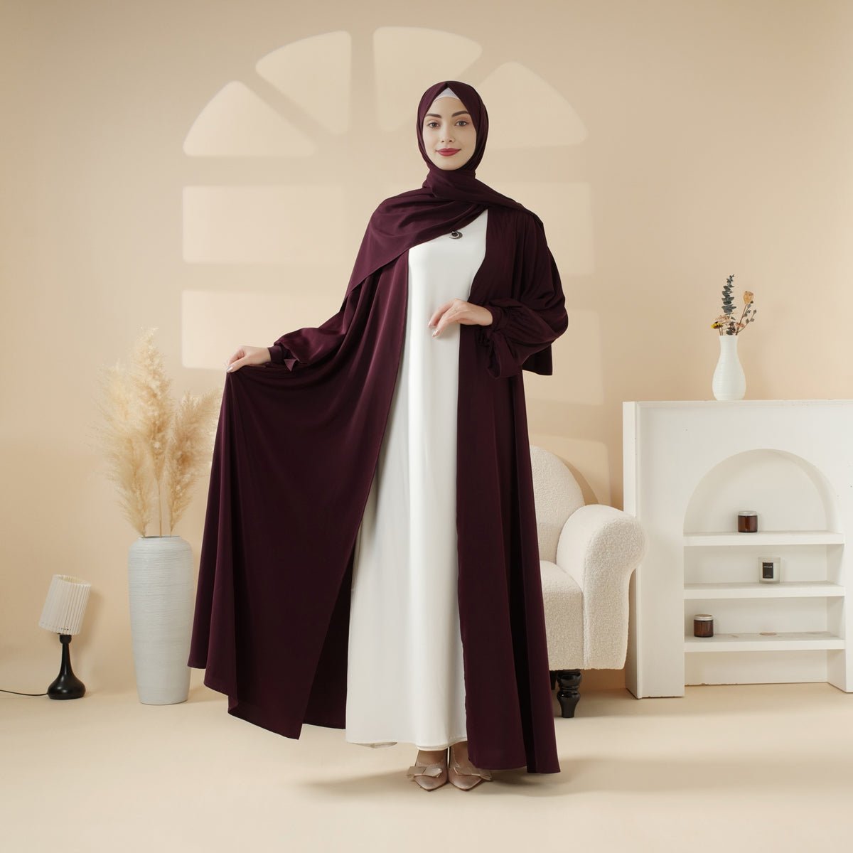Premium Ribbon Sleeve Abaya: An Elegant Four-piece Abaya Set (MOA105)
