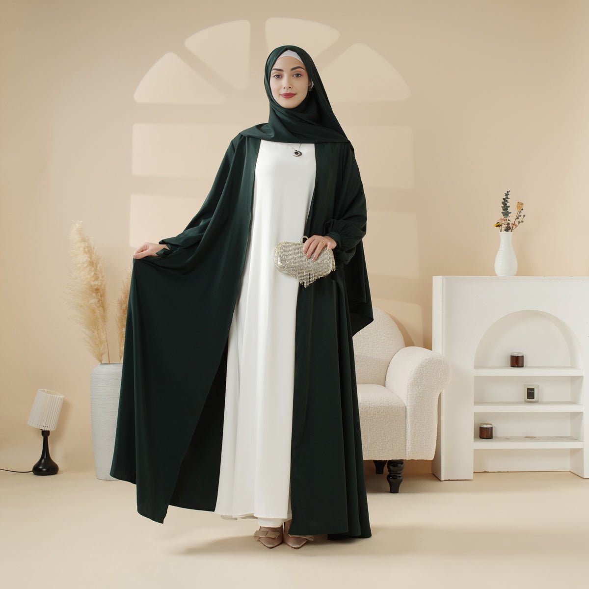 Premium Ribbon Sleeve Abaya: An Elegant Four-piece Abaya Set (MOA105)