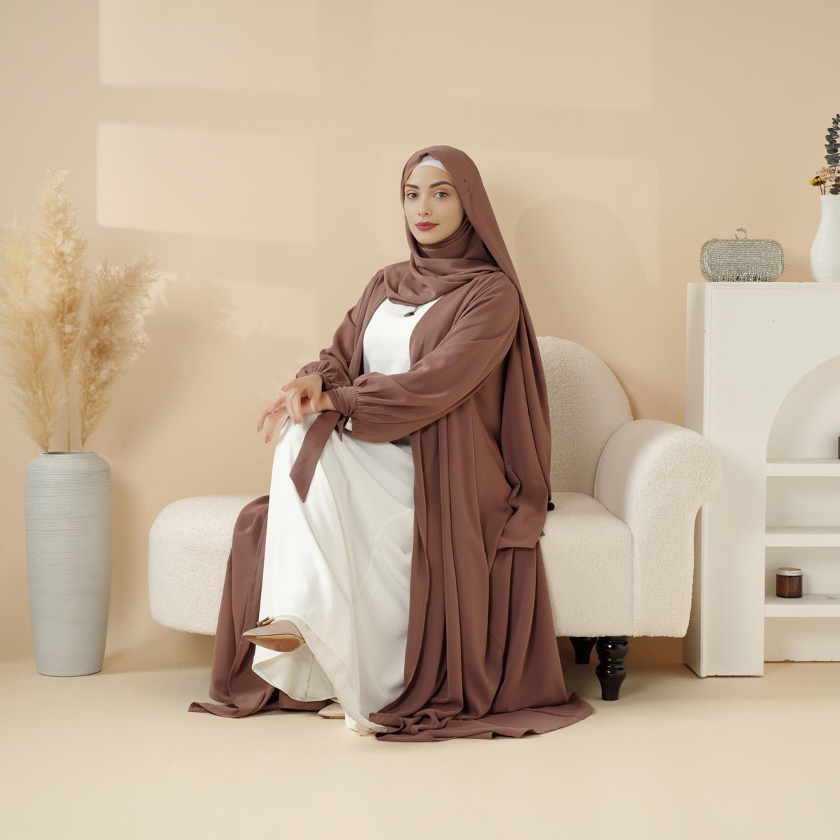 Premium Ribbon Sleeve Abaya: An Elegant Four-piece Abaya Set (MOA105)