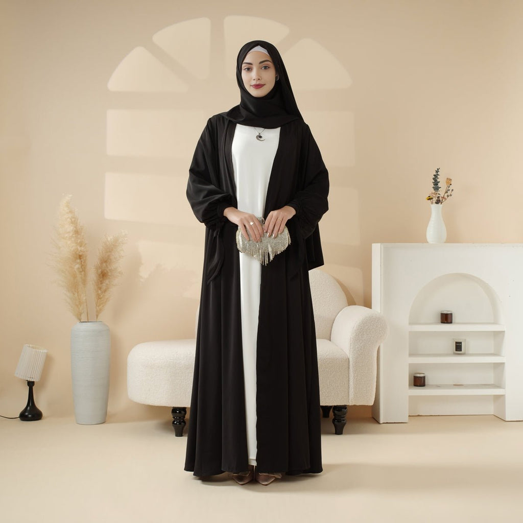 Premium Ribbon Sleeve Abaya: An Elegant Four-piece Abaya Set (MOA105)