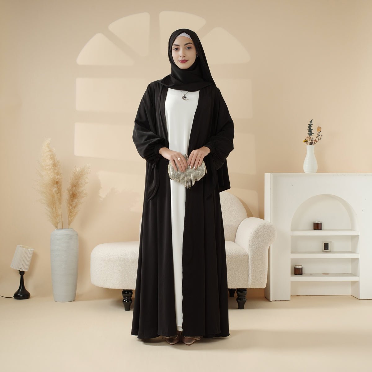 Premium Ribbon Sleeve Abaya: An Elegant Four-piece Abaya Set (MOA105)
