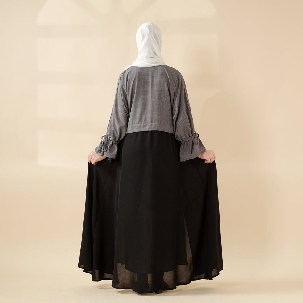 Princess Style Open Abaya | 2-Tone Contrast Ruffle Sleeves Abaya (MOA126)