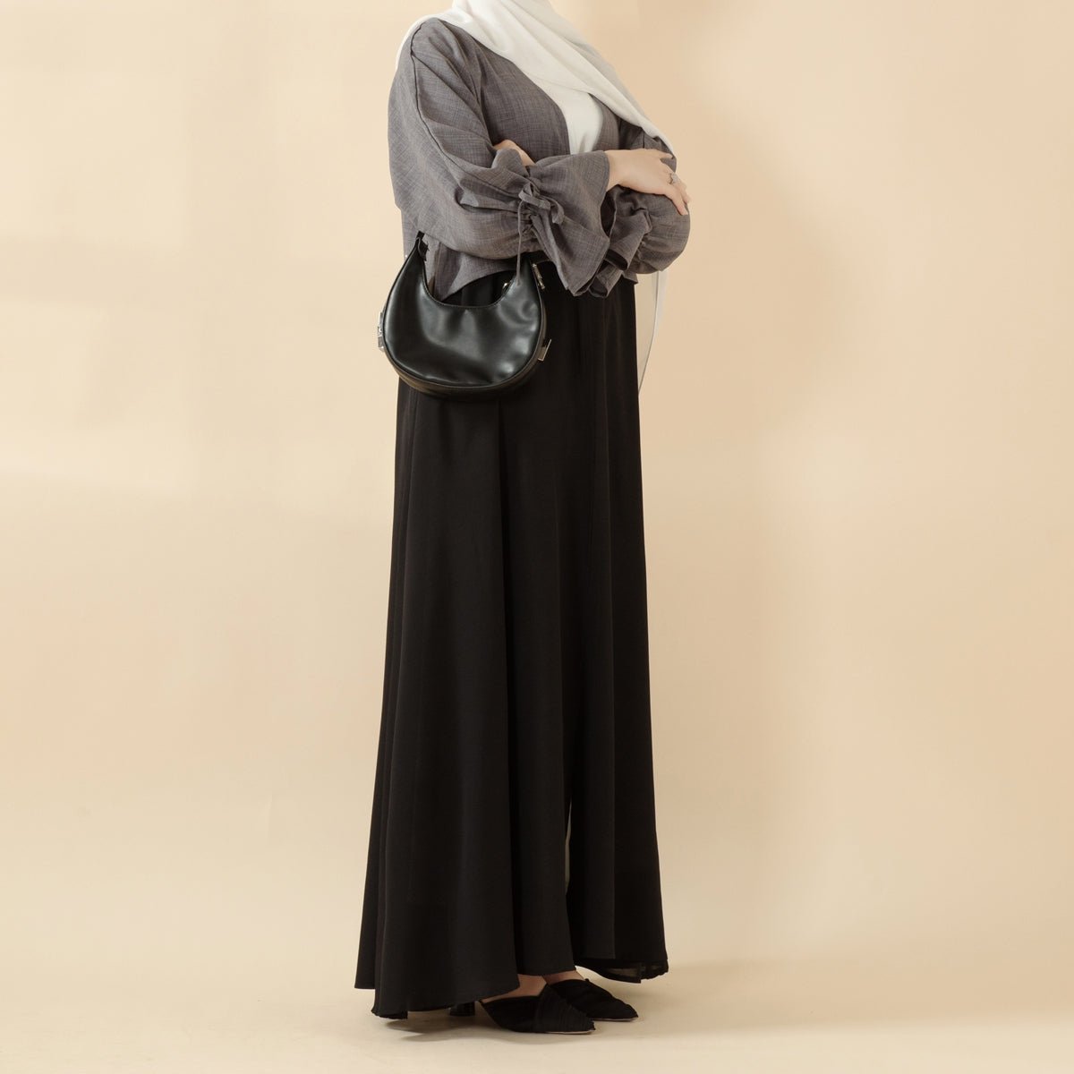 Princess Style Open Abaya | 2-Tone Contrast Ruffle Sleeves Abaya (MOA126)