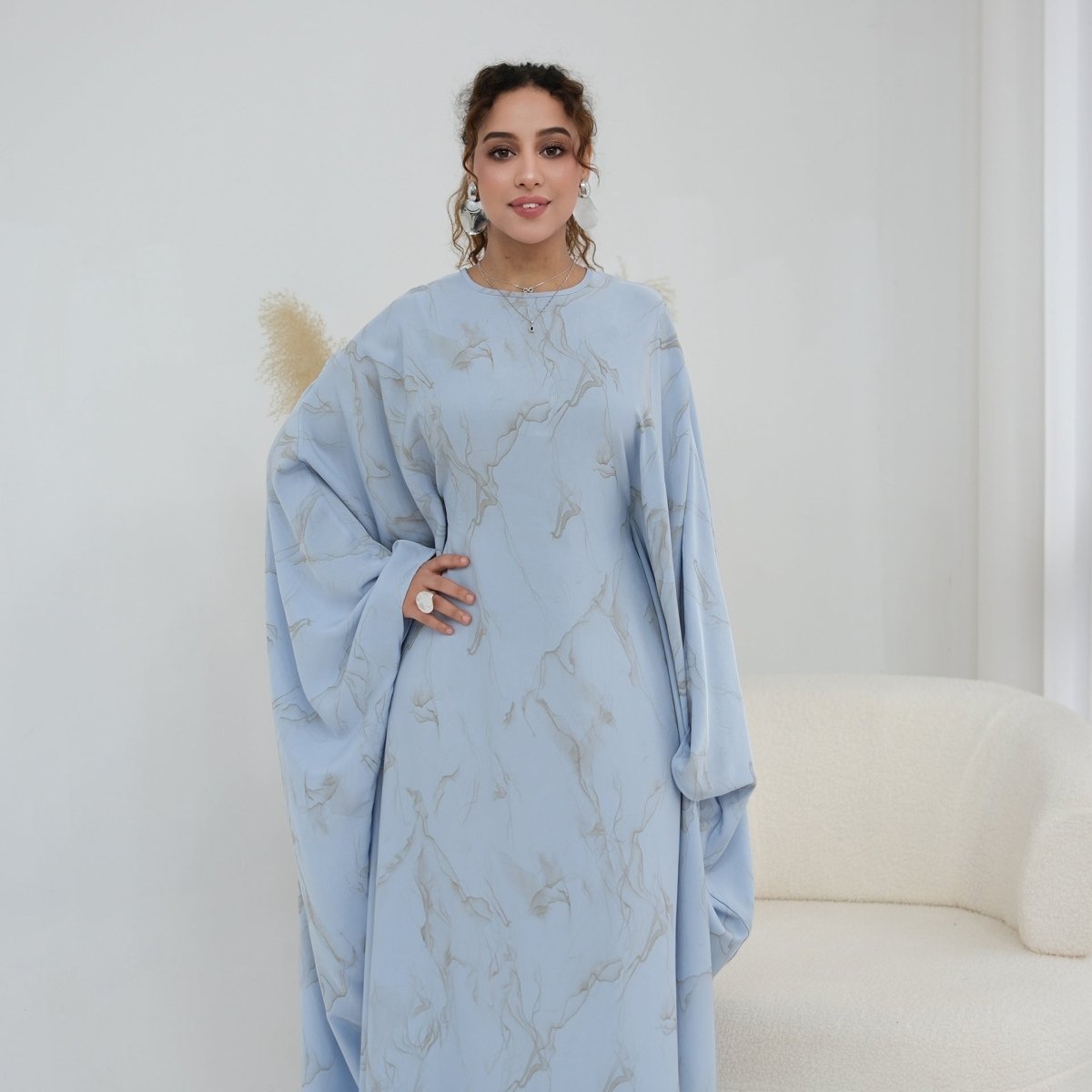 Print Batwing Sleeve Maxi Dress(MA446)
