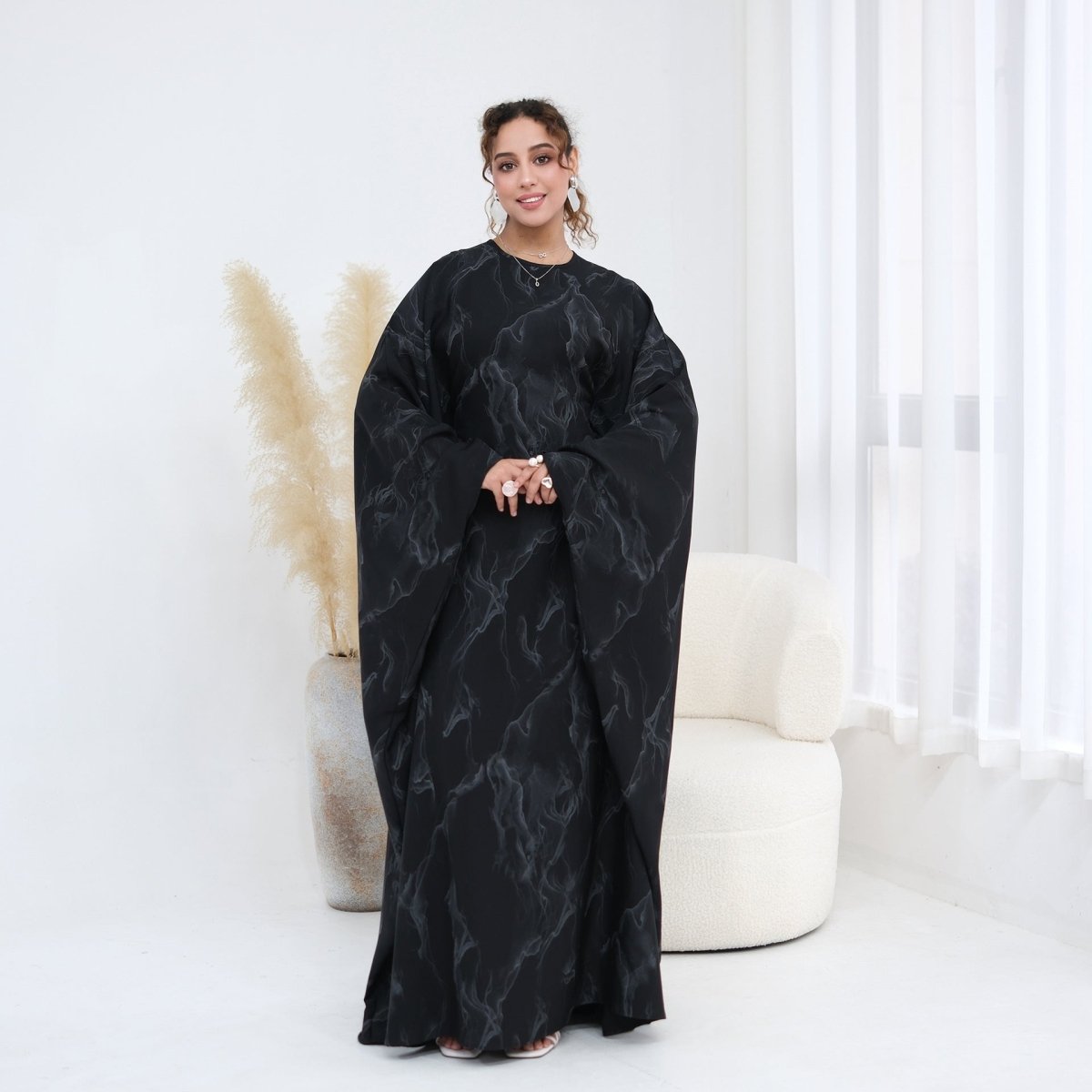 Print Batwing Sleeve Maxi Dress(MA446)