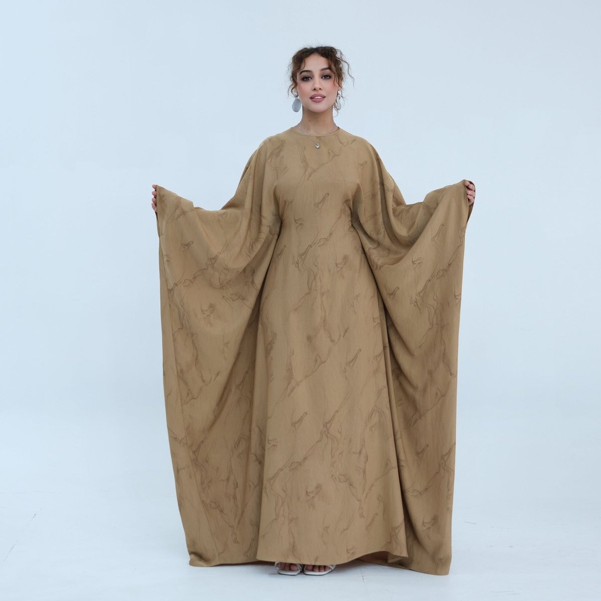 Print Batwing Sleeve Maxi Dress(MA446)