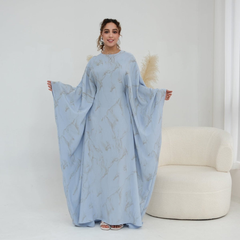 Print Batwing Sleeve Maxi Dress(MA446)