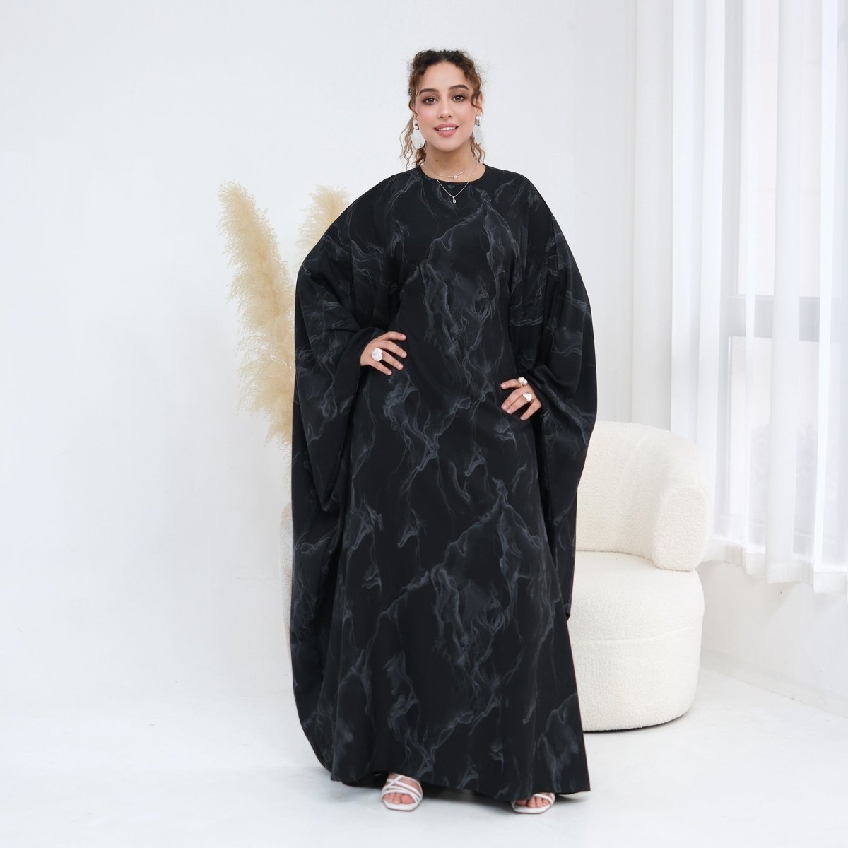Print Batwing Sleeve Maxi Dress(MA446)