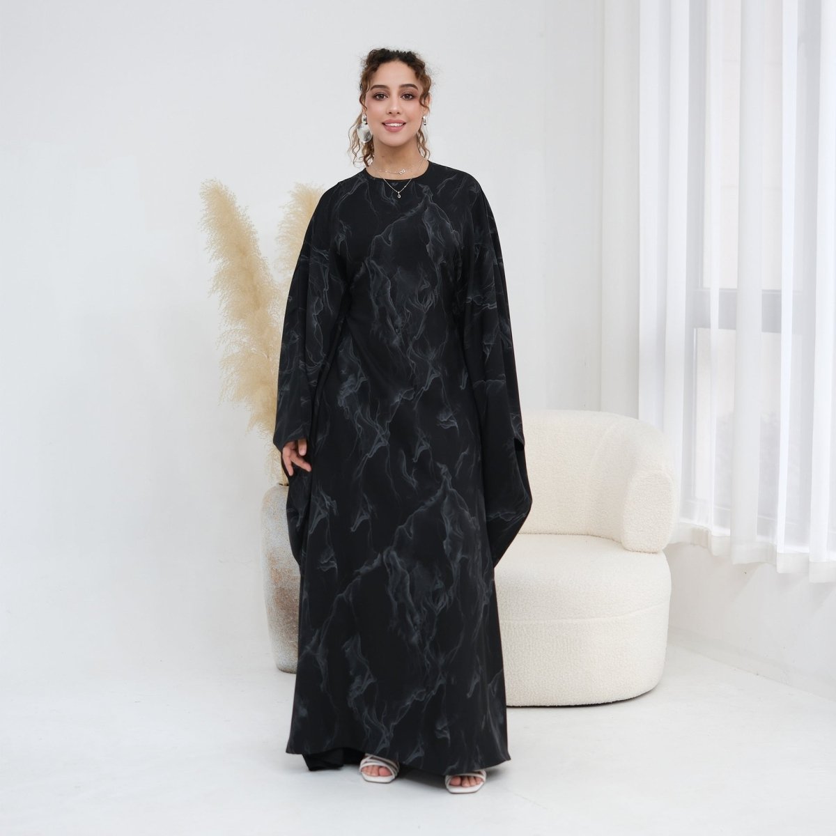 Print Batwing Sleeve Maxi Dress(MA446)