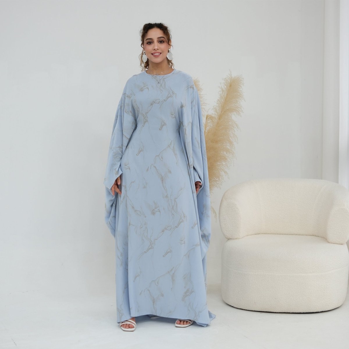 Print Batwing Sleeve Maxi Dress(MA446)