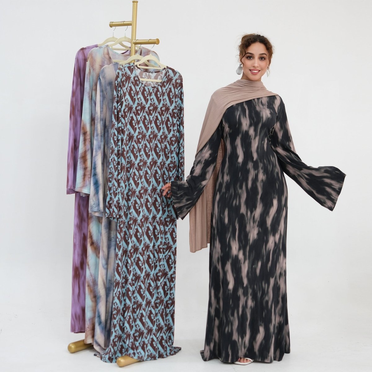Print Stretch Maxi Dress(MS429)