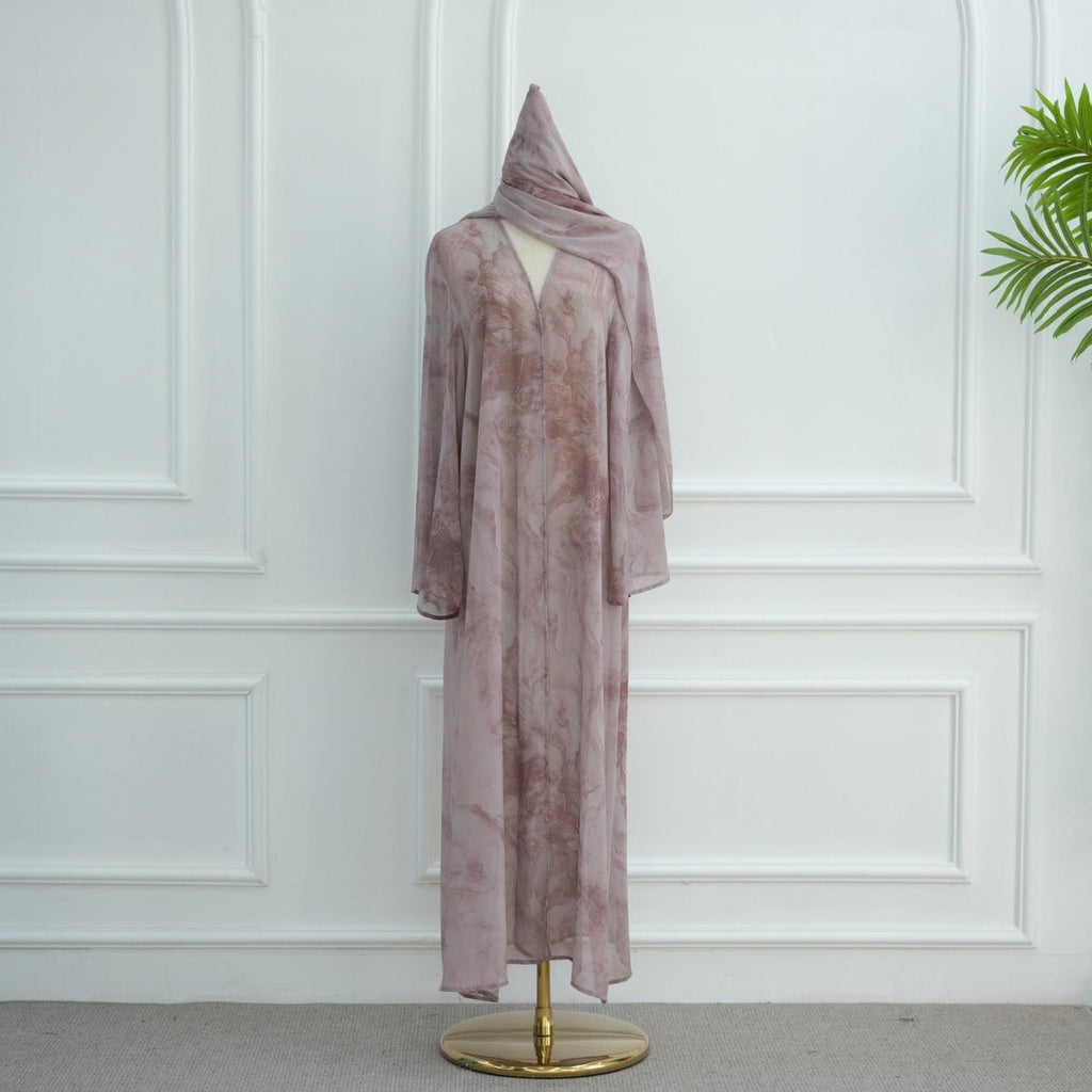 Printed Cardigan Abaya Collection | Modest Luxury Loungewear Feather-Print Robes (MOA194)