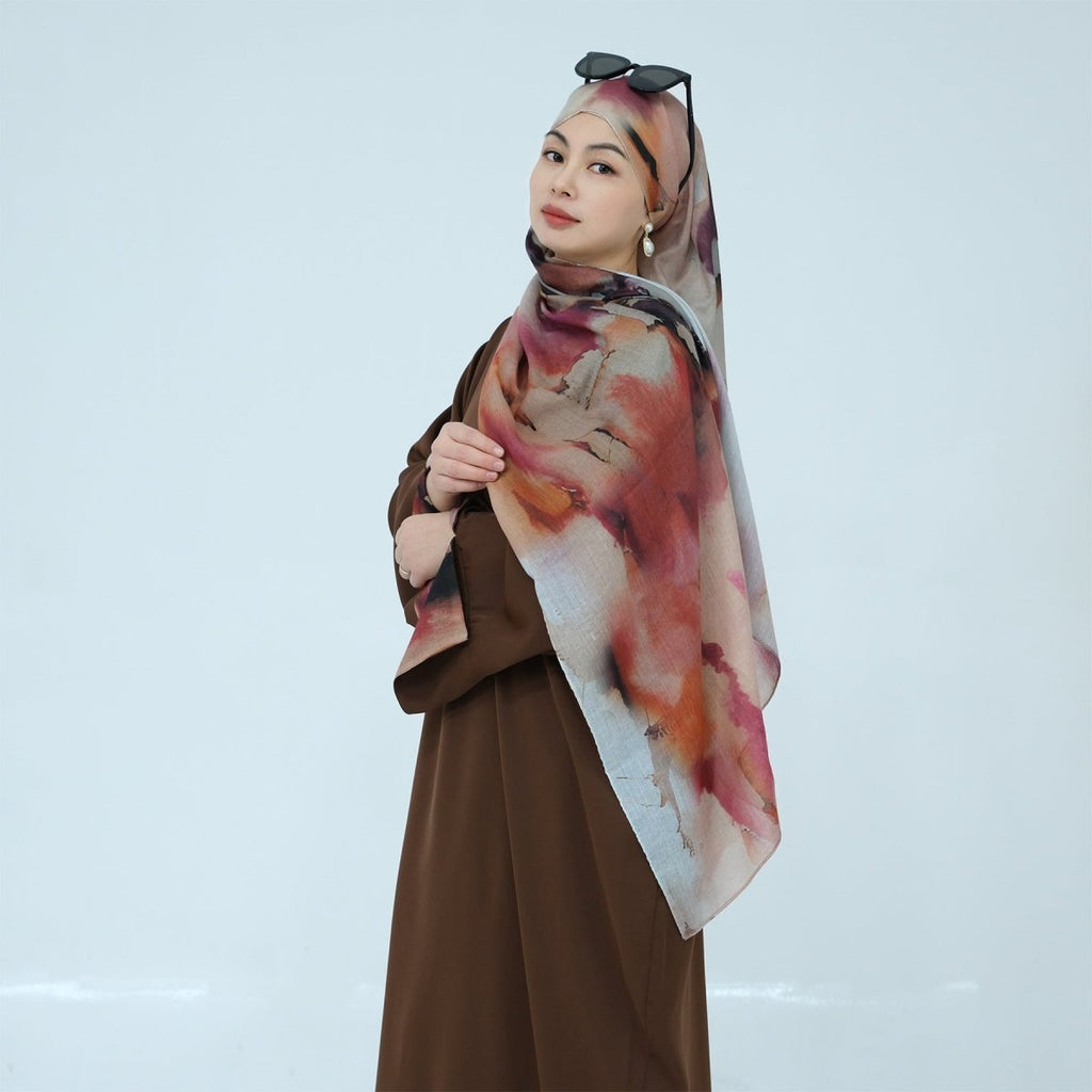 Printed Cuff Nida Abaya & Hijab Set | Relaxed Pocket Maxi Dress Abaya (MA360)