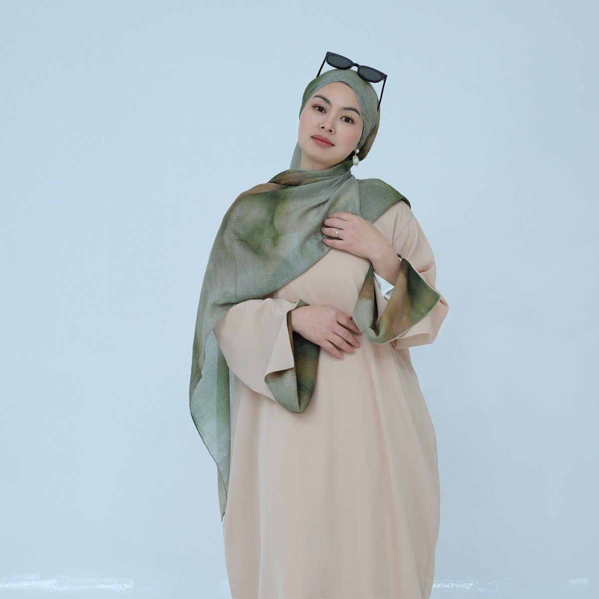 Printed Cuff Nida Abaya & Hijab Set | Relaxed Pocket Maxi Dress Abaya (MA360)