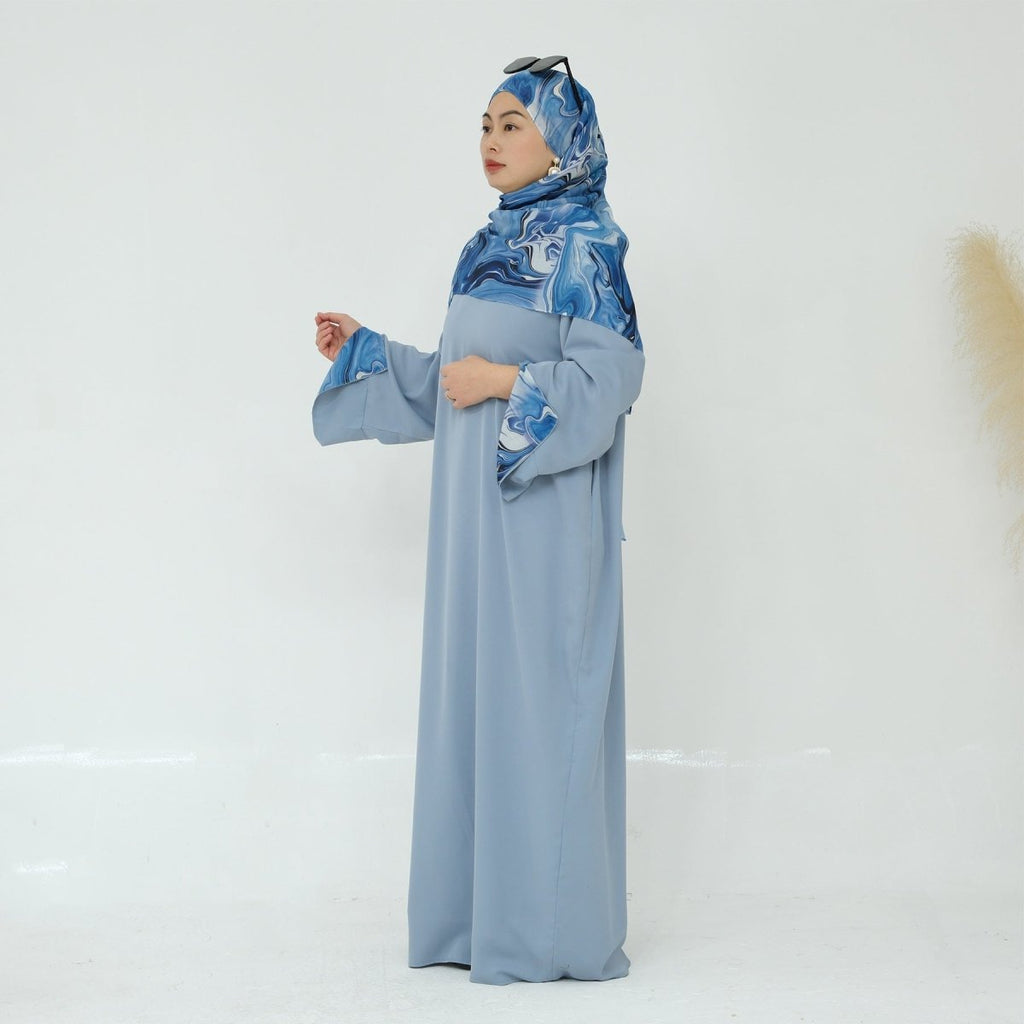 Printed Cuff Nida Abaya & Hijab Set | Relaxed Pocket Maxi Dress Abaya (MA360)