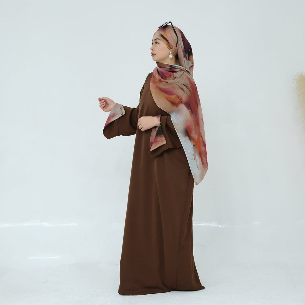 Printed Cuff Nida Abaya & Hijab Set | Relaxed Pocket Maxi Dress Abaya (MA360)
