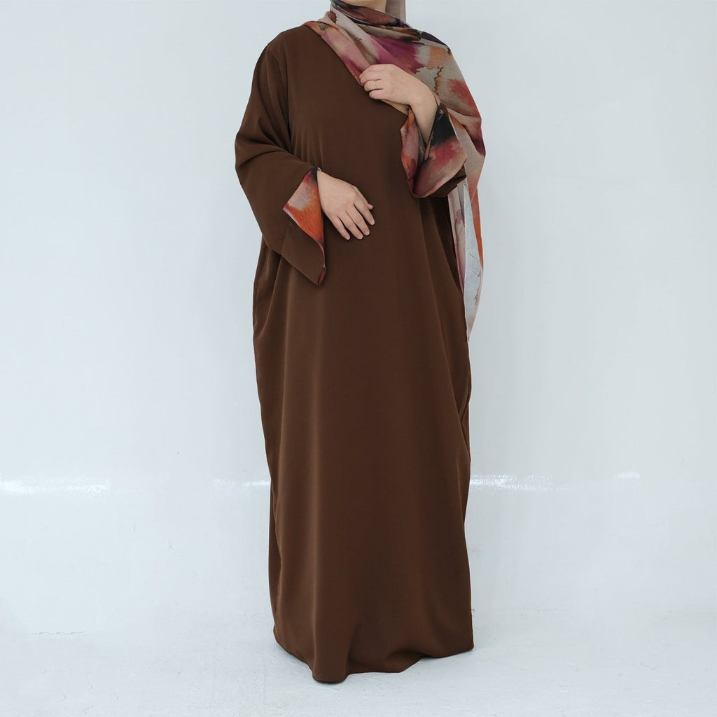 Printed Cuff Nida Abaya & Hijab Set | Relaxed Pocket Maxi Dress Abaya (MA360)