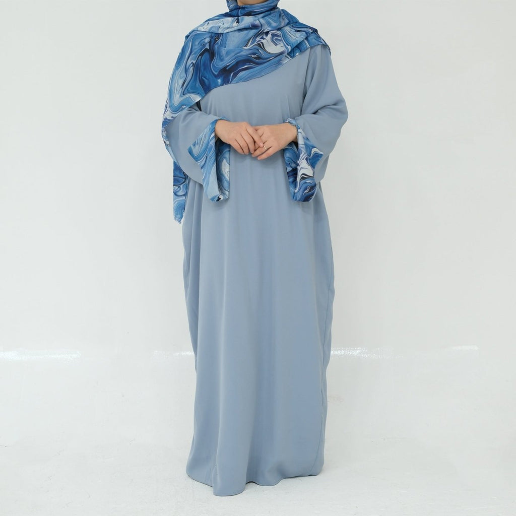 Printed Cuff Nida Abaya & Hijab Set | Relaxed Pocket Maxi Dress Abaya (MA360)