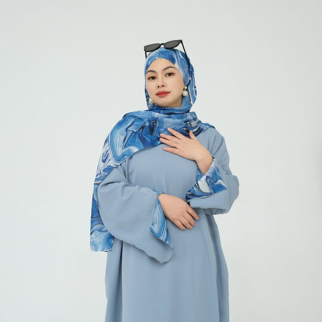 Printed Cuff Nida Abaya & Hijab Set | Relaxed Pocket Maxi Dress Abaya (MA360)