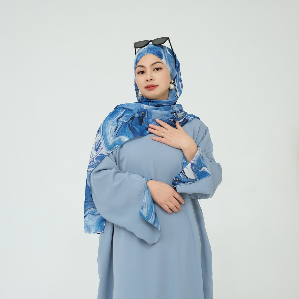 Printed Cuff Nida Abaya & Hijab Set | Relaxed Pocket Maxi Dress Abaya (MA360)