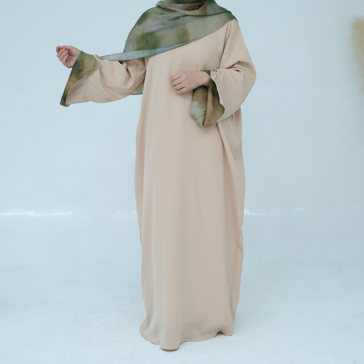 Printed Cuff Nida Abaya & Hijab Set | Relaxed Pocket Maxi Dress Abaya (MA360)