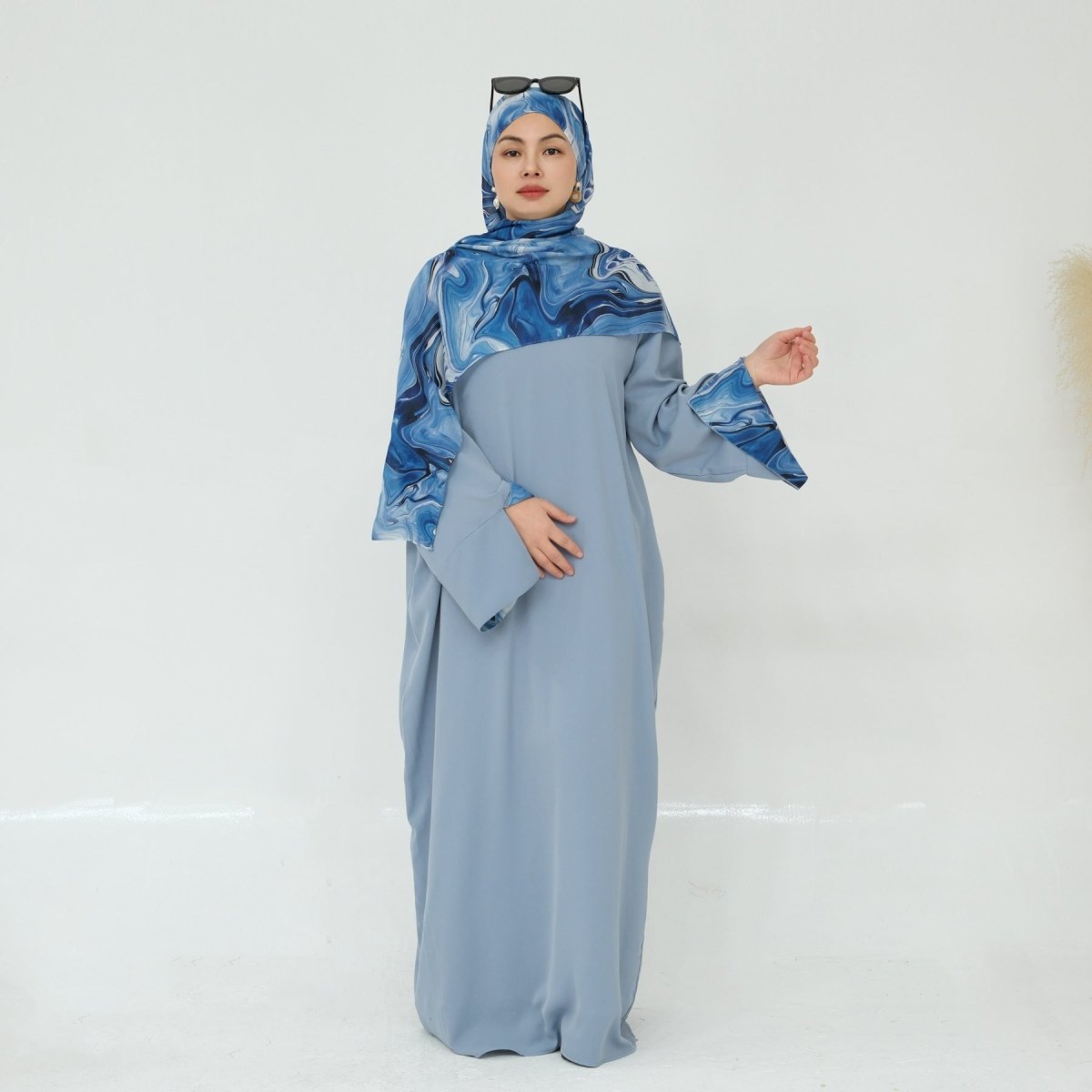 Printed Cuff Nida Abaya & Hijab Set | Relaxed Pocket Maxi Dress Abaya (MA360)