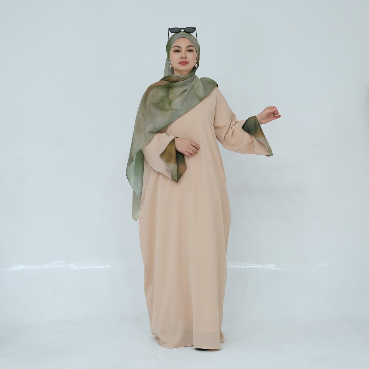 Printed Cuff Nida Abaya & Hijab Set | Relaxed Pocket Maxi Dress Abaya (MA360)
