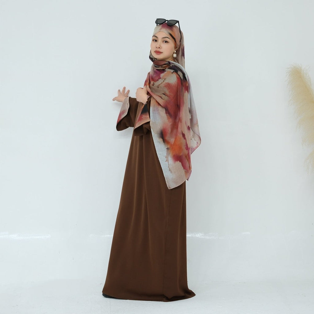 Printed Cuff Nida Abaya & Hijab Set | Relaxed Pocket Maxi Dress Abaya (MA360)