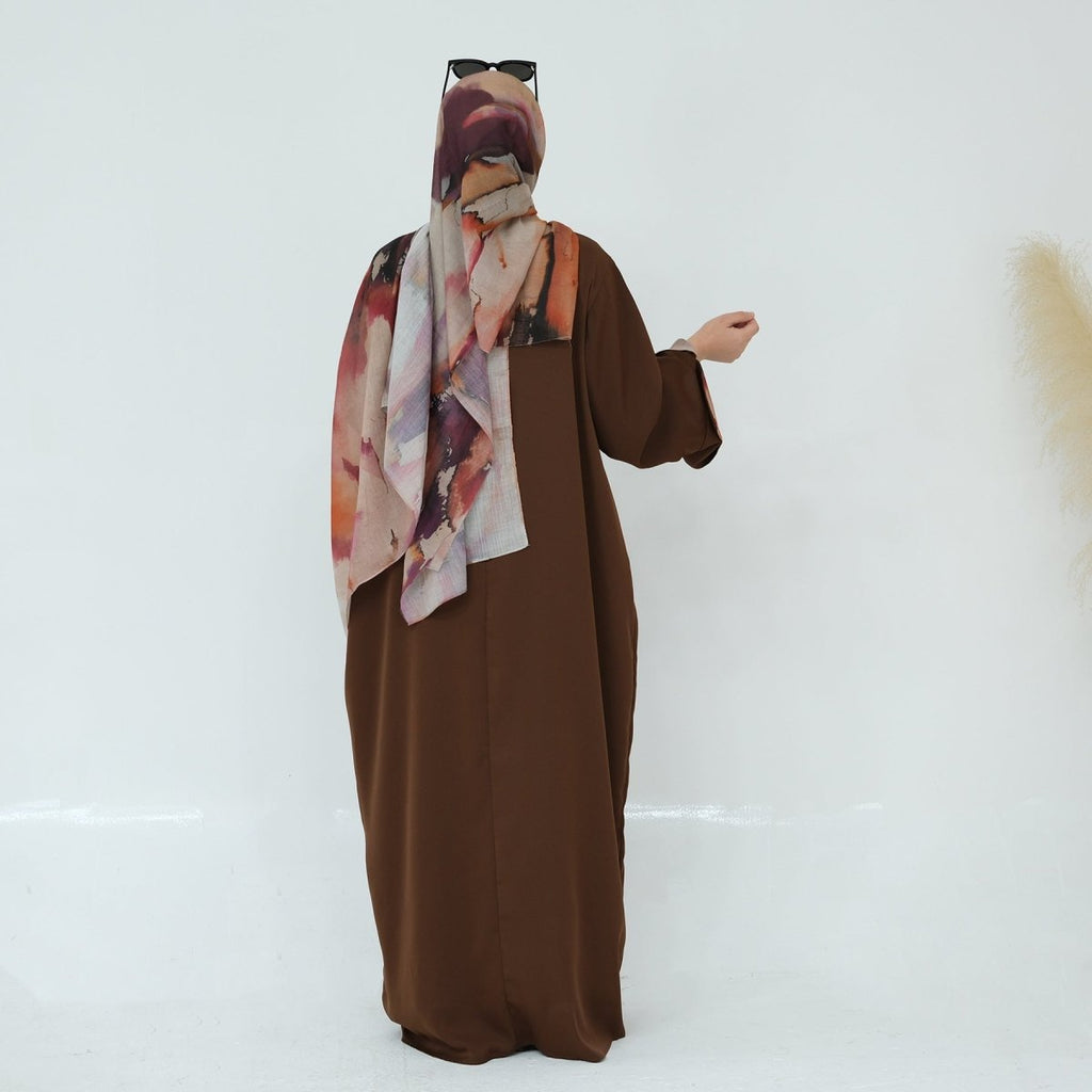 Printed Cuff Nida Abaya & Hijab Set | Relaxed Pocket Maxi Dress Abaya (MA360)