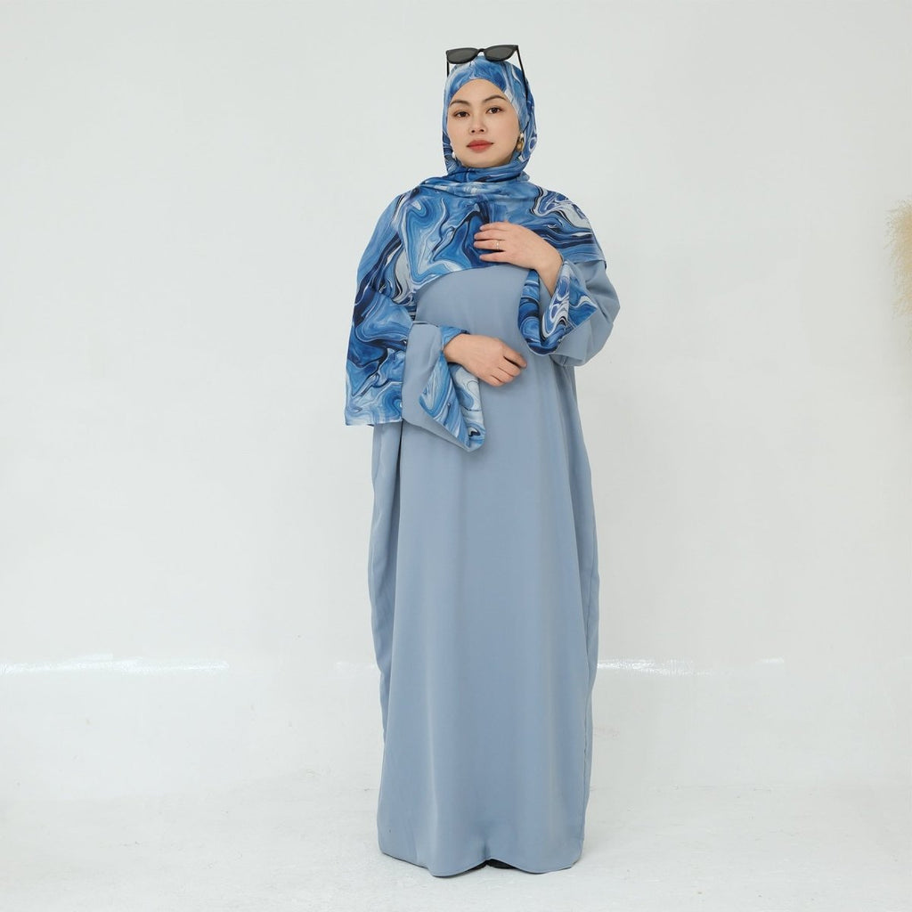 Printed Cuff Nida Abaya & Hijab Set | Relaxed Pocket Maxi Dress Abaya (MA360)