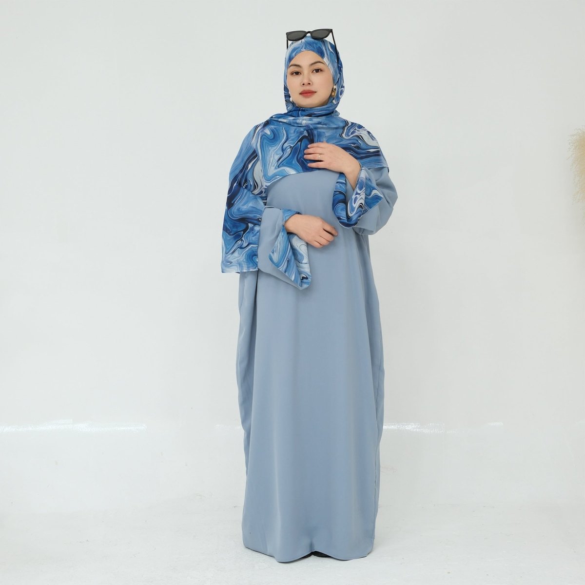 Printed Cuff Nida Abaya & Hijab Set | Relaxed Pocket Maxi Dress Abaya (MA360)