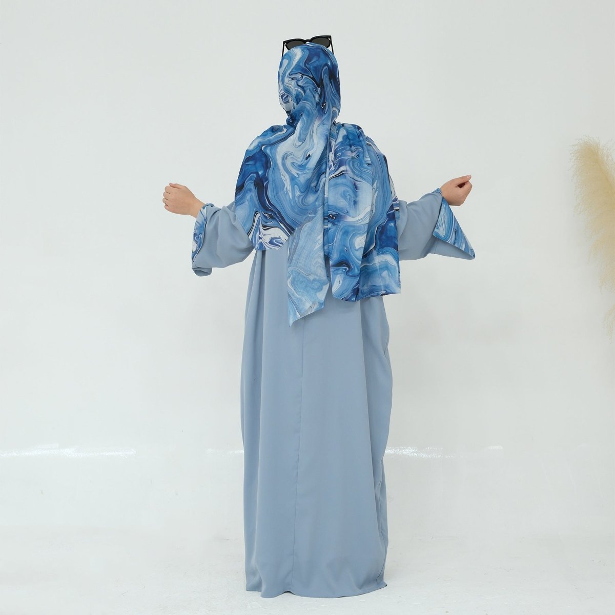 Printed Cuff Nida Abaya & Hijab Set | Relaxed Pocket Maxi Dress Abaya (MA360)