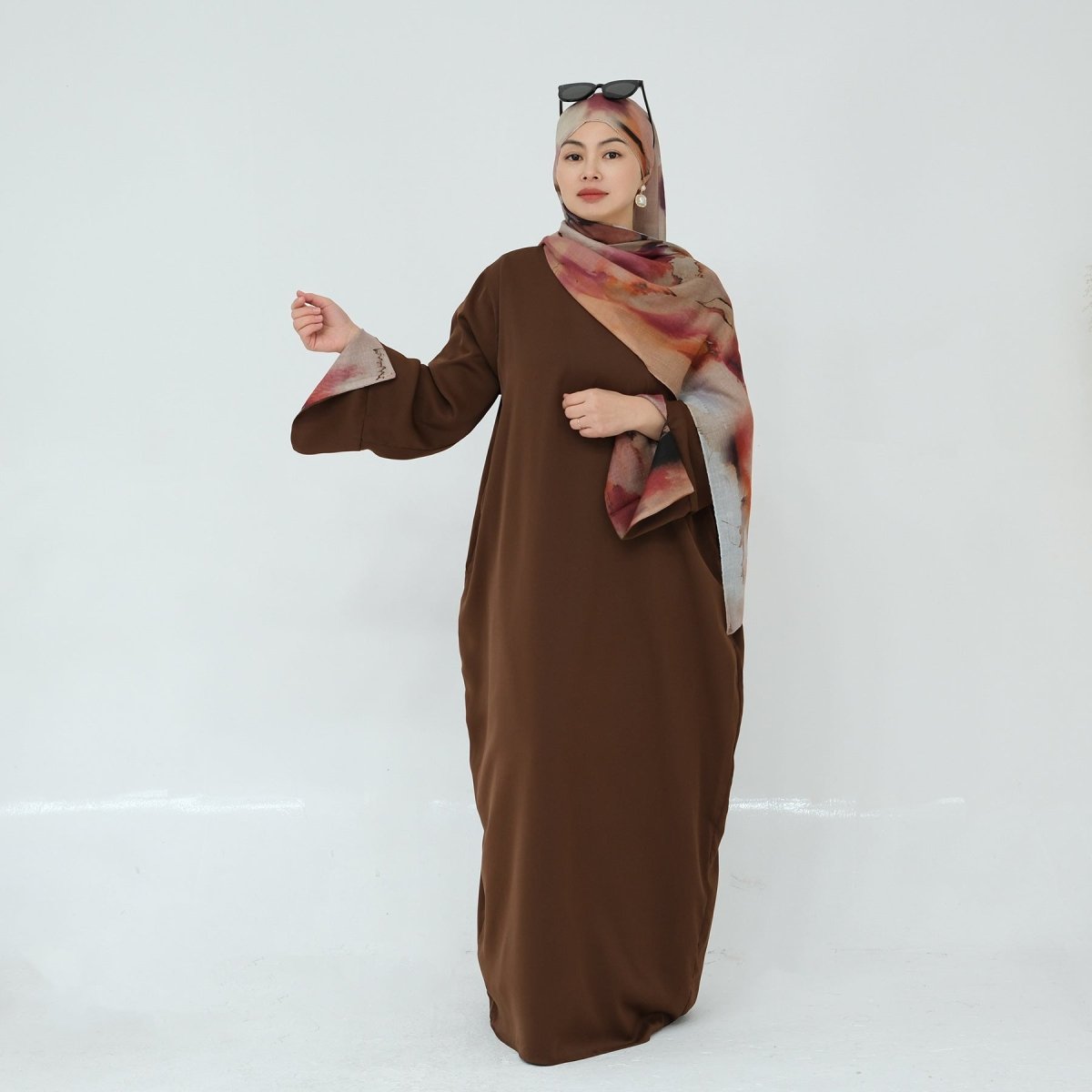 Printed Cuff Nida Abaya & Hijab Set | Relaxed Pocket Maxi Dress Abaya (MA360)