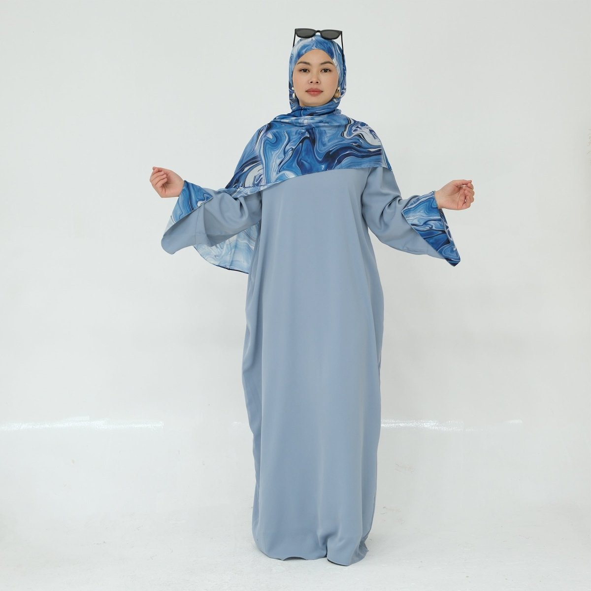 Printed Cuff Nida Abaya & Hijab Set | Relaxed Pocket Maxi Dress Abaya (MA360)