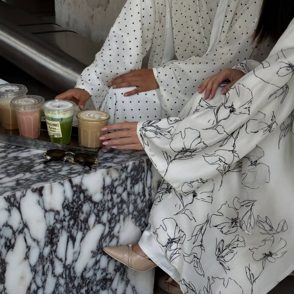 Printed Double-Layer Open Abaya & Hijab Set(MOA324)