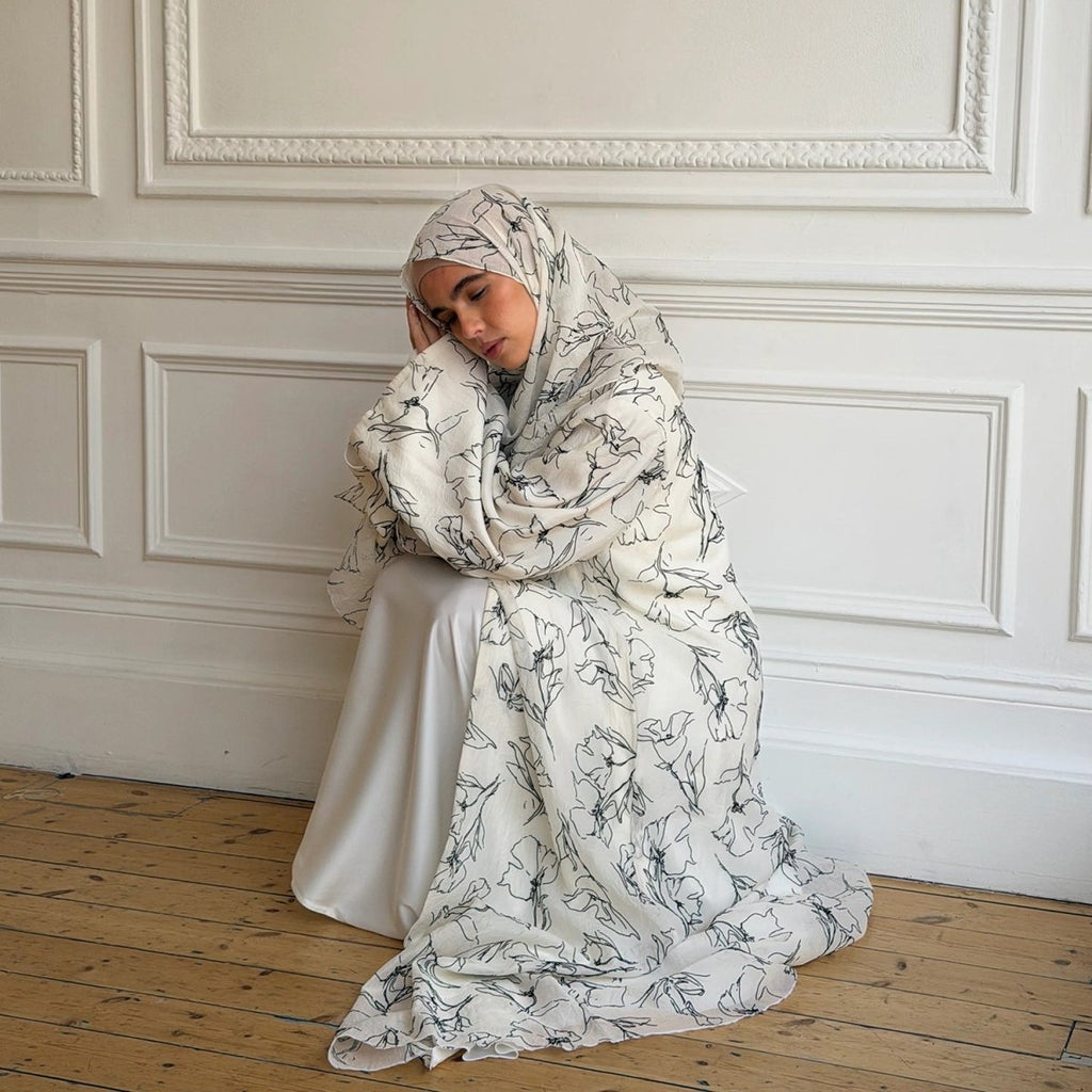 Printed Double-Layer Open Abaya & Hijab Set(MOA324)