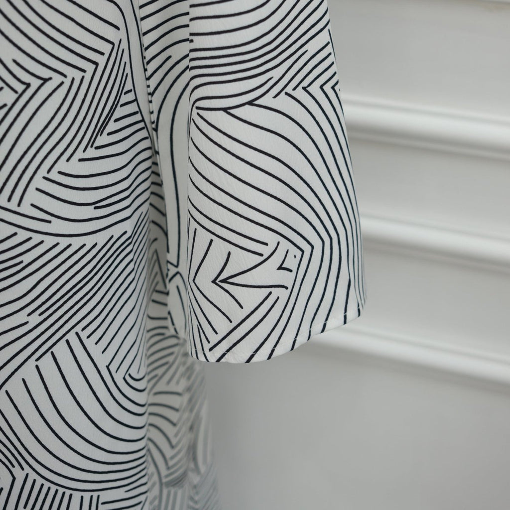 Printed Washed-Crinkle Bell Sleeve Maxi Dress(MS474)